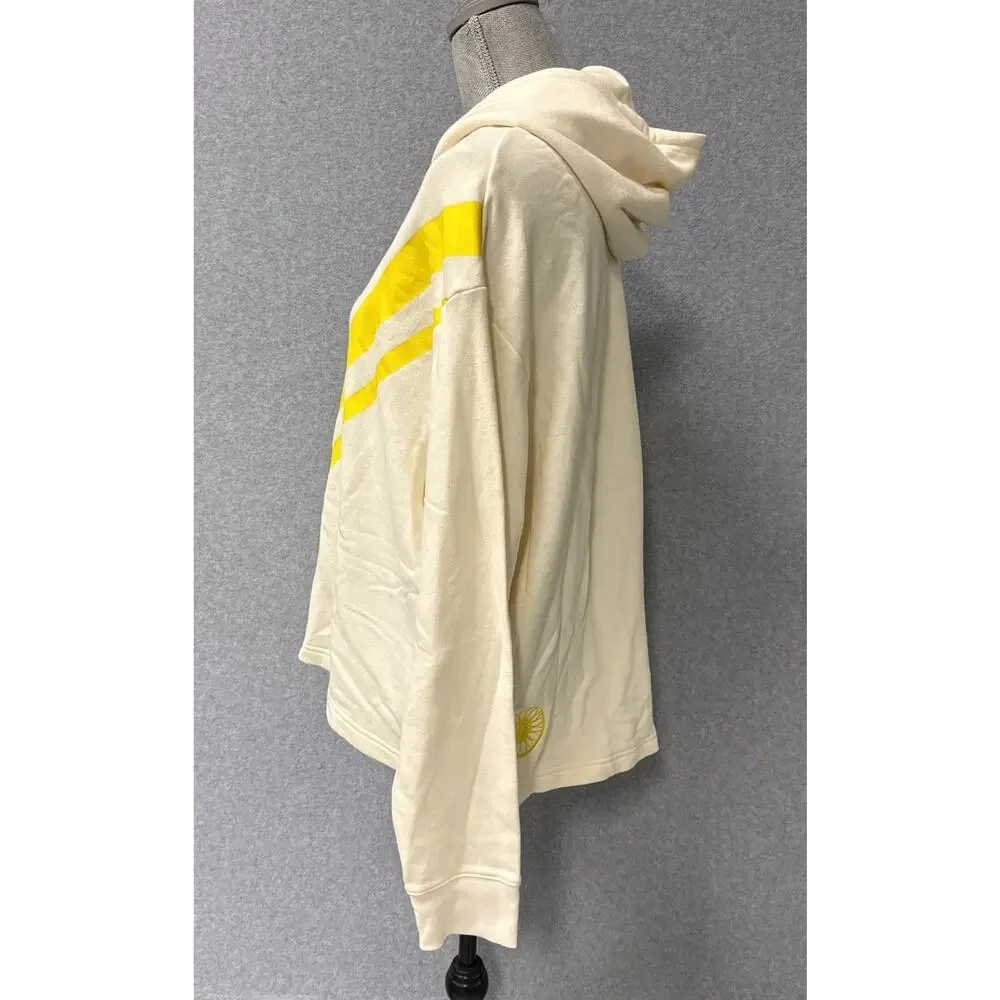 Tory Sport Chevron Hoodie French Terry Cream Yellow Athleisure Size Small